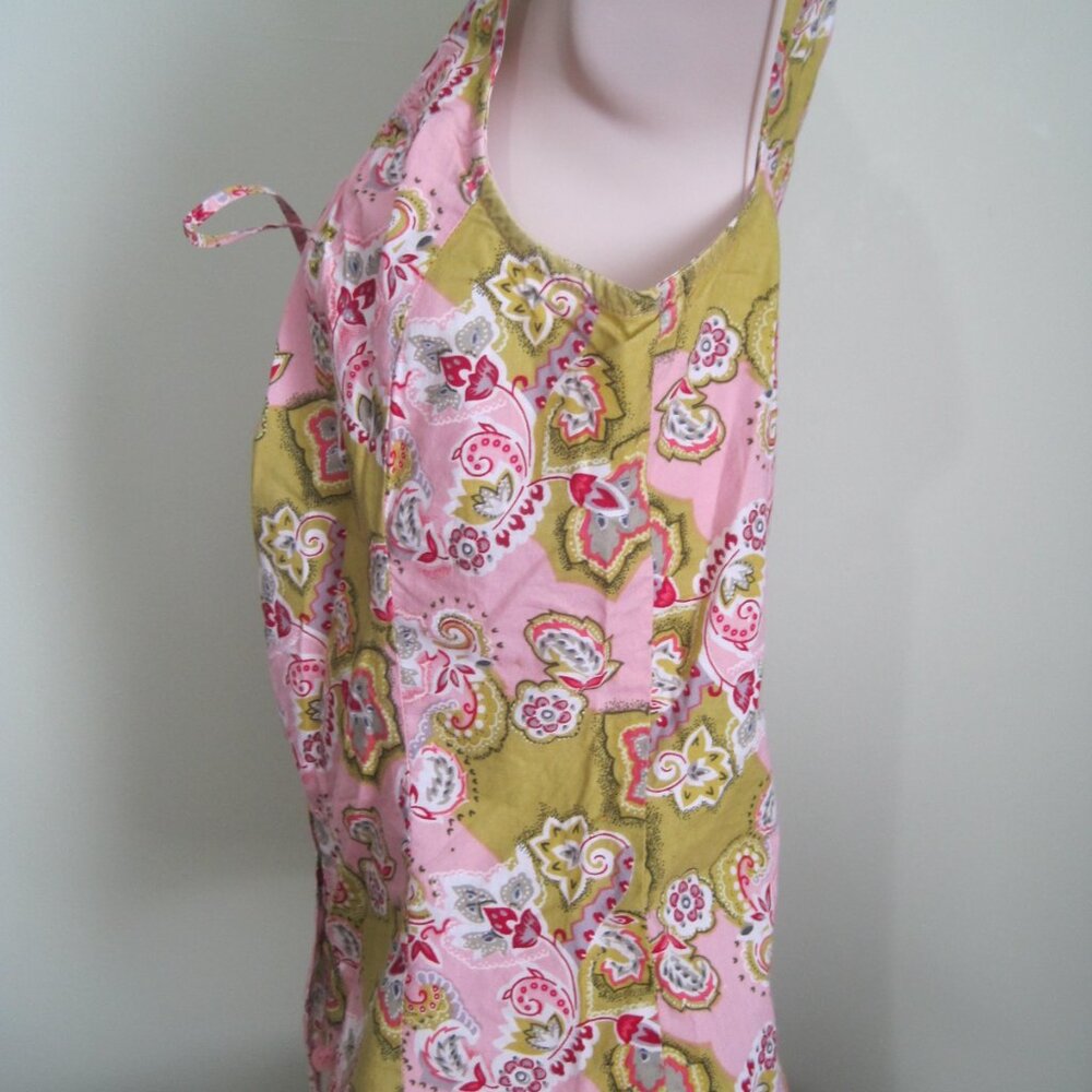 BOUTIQUE EUROPA - WOMANS PINK/GREEN FLORAL LACE BUTTON TANK TOP- SIZE 10 - Picture 6 of 7